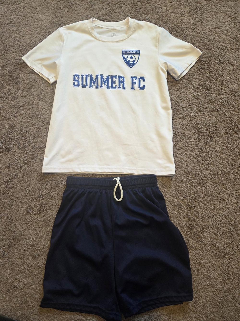 Summer FC Soccer Outfit Uniform Set Graphic T-Shirt & Navy Shorts Boys